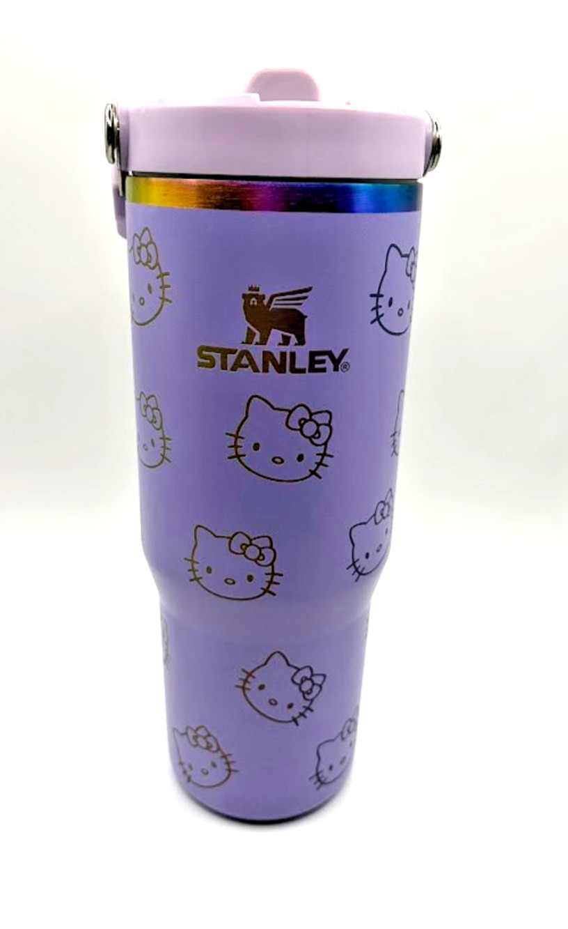 30oz Purple Hello Kitty Stanley Cup Water Bottle With Iridescent Rim